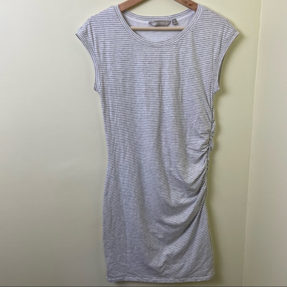 Athleta Carefree Tee Dress White & Grey Stripe Ruched Size Medium Petite - Picture 7 of 11